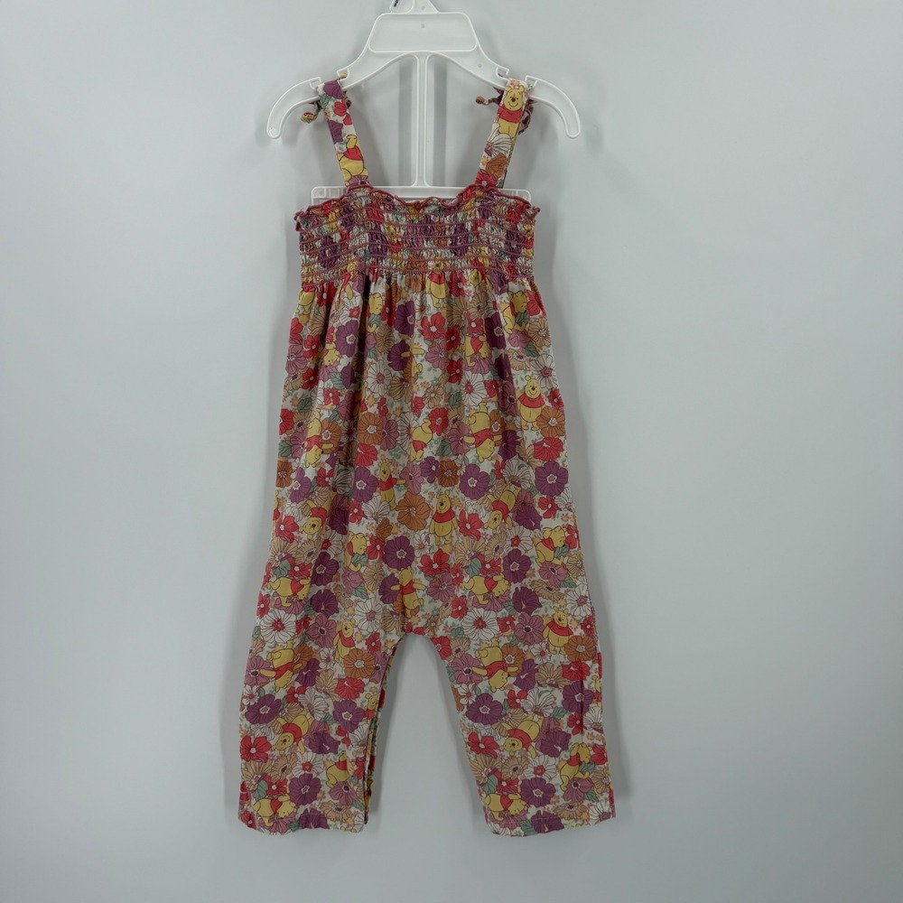 Disney Baby Winnie the Pooh Floral Smocked Romper 12M Tie Strap Bubble Jumpsuit - Picture 5 of 7